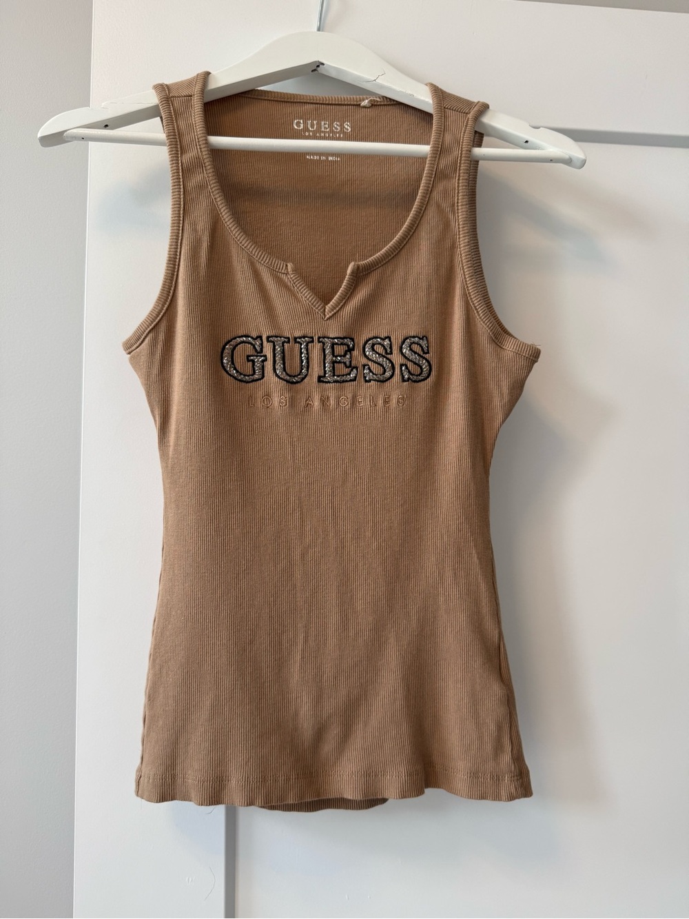 GUESS Tan Ribbed Logo Tank Size XL
